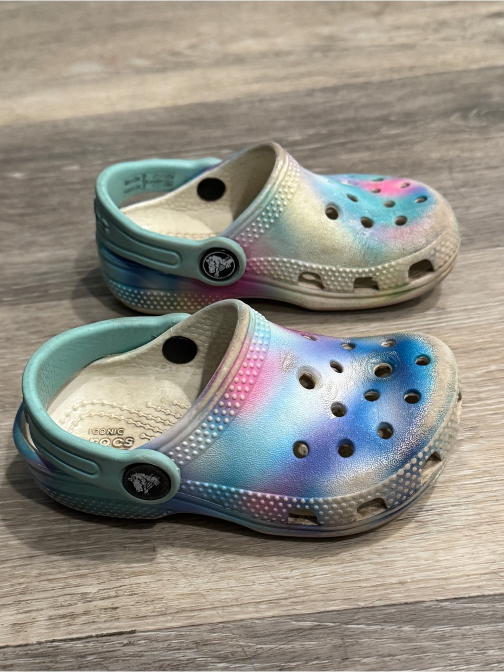 Crocs Shoes Toddler Girl Size C7 Tie-Dye Pink Blue White
